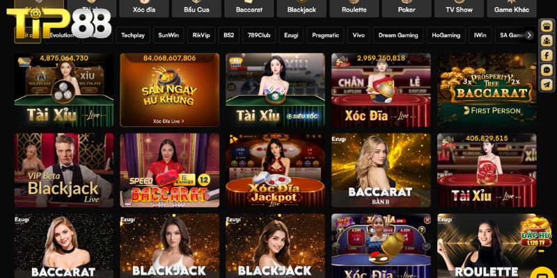 Casino TIP88 - Cá Cược Tại Sòng Bài Quốc Tế Sang Trọng Top trò chơi Casino nên thử dù chỉ một lần